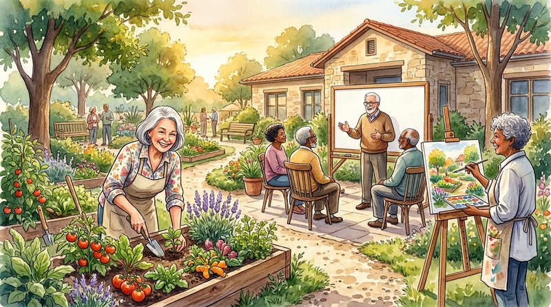 Watercolor of a community garden