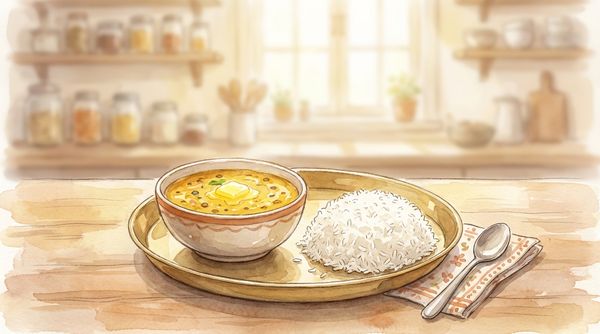 Watercolor illustration of Indian dal chawal with ghee melting on top