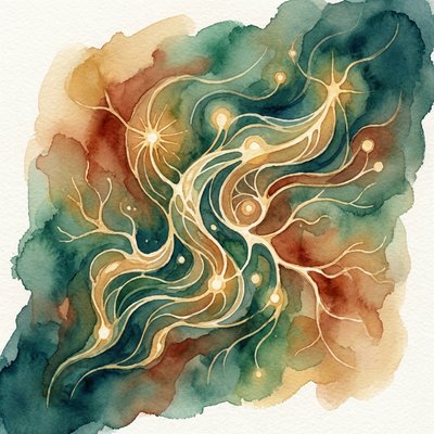 Watercolor portrait representing Perplexity — flowing teal-emerald lines like a map being drawn